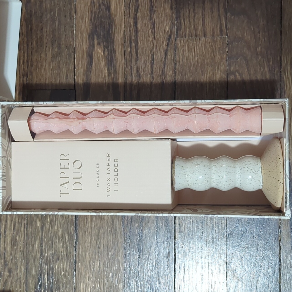 Anthropologie Cream and Light Pink Wax Taper Set